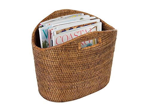 Oval Rattan Magazine Rack - Natural Woven Organizer for Living Room or Office