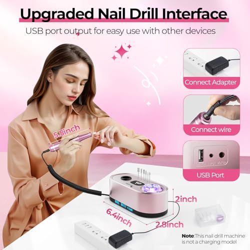 Pink Professional Nail Drill E-File 40000RPM for Gel Polish Removal - JOSGLOI