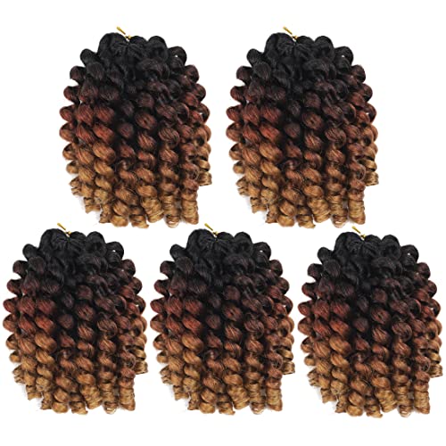 8 Inch Jamaican Wand Curl Crochet Hair - Ringlet Twist Extensions, Pack of 5, Color 1B/30/27