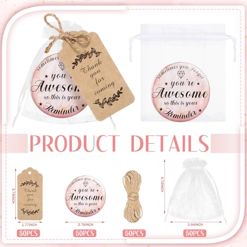 Tradder 50 Sets 2.76" Inspirational Compact Pocket Mirrors Bulk Galentines Appreciation Gifts Small Purse Makeup Mirrors Pink Souvenir Bags for Stuffer Items Women Quinceanera Employee (Awesome)