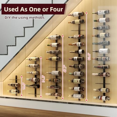Rectangular 36 Bottle Wall Mounted Wine Rack - Modular Hanging Storage Set - Black Metal