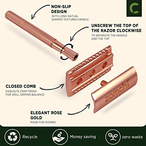 Rose Gold Double Edge Safety Rzor+100 Counts Safety Razor Blades