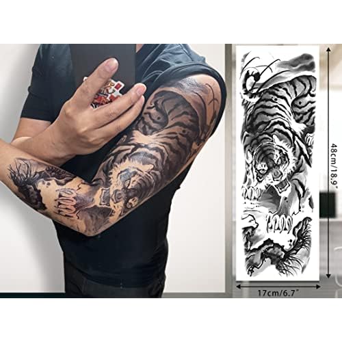 Halloween Full arm temporary tattoo,12sheets (L19¡°xW7¡±) Sleeve Tattoos temporary, Demon Fake Tattoos That Look Real, Tiger Dragon Koi Evil Eyes