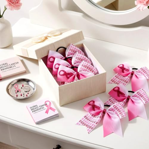 Suncalla 48Pcs Pink Breast Cancer Awareness Cheer Hair Bows Gradient 7'' Bulk