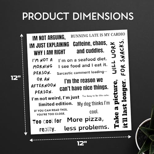 12x12 Sheet of Funny Bumper Sticker Style Quote Temporary Tattoos ? Easy-to-Apply, Long-Lasting Fake Tattoo Decals for Parties, Gifts, and Pranks ? Bold, Unique Designs for All Ages
