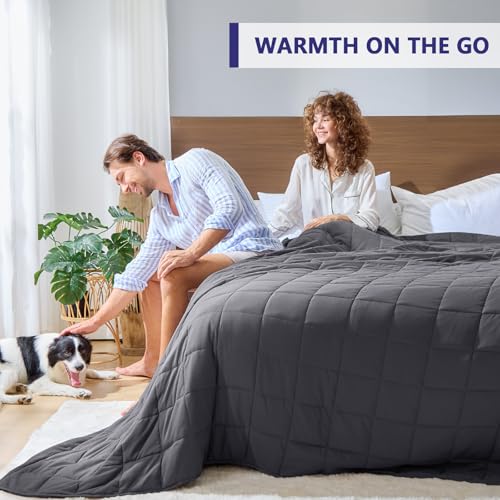 Yescool King Size Weighted Blanket 25lbs for Adults 88x104 Grey - Couples & Bed Sharing