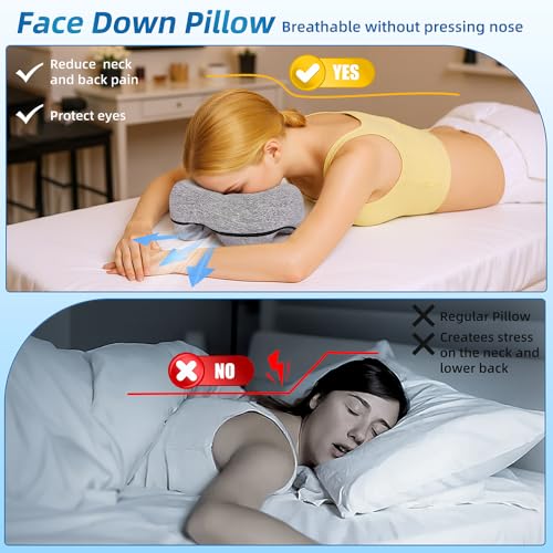 YOSHIKO Massage Table Face Down Pillows for Bed, Massage Headrest for Face Down Sleepers, Eye Surgery Recovery, Spa Pillow for Massage Table with Breathable Design, Removable Cover Grey