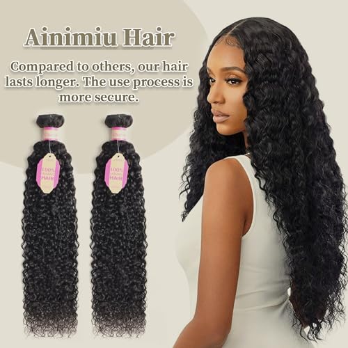 Ainimiu Curly Wave Human Hair Bundles 20 Inch 12A Grade Virgin Brazilian Unprocessed Extensions
