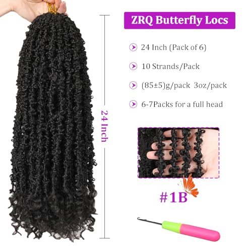 24 Inch Butterfly Locs Crochet Hair with Curly Ends - 6 Packs, Pre-Looped, Soft Faux Locs, Natural Style (1B# Variation of THIS listing)
