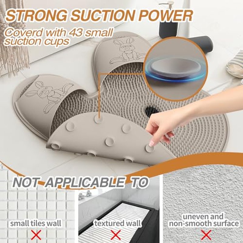 Manmihealth Upgrade Shower Foot Scrubber Mat with Non-Slip Suction Cups, Rabbit-Shaped Silicone Foot Scrubber in Shower for Men & Women (Khaki)