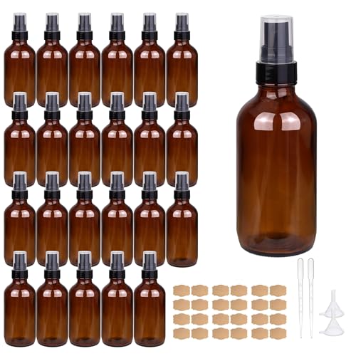 4oz Amber Glass Spray Bottles Set of 24 - Refillable Mist Sprayers for Essential Oils, Perfume, Body & Room Sprays - Variation of THIS listing