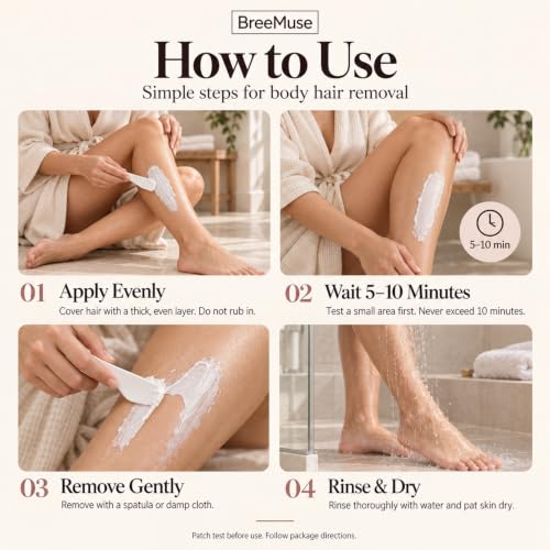 BreeMuse Painless Hair Removal Cream for Women - Fast 5-10 Min Body Depilatory for Sensitive Skin