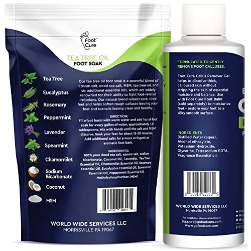Tea Tree Foot Soak & Callus Remover Gel Kit - Extra Strength Callus Remover Gel & Foot Soak With Epsom Salts For Calluses, Dry Cracked Heels, Toenail - Pedicure for Tired Feet