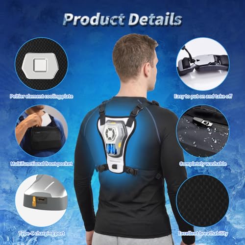 Men's Wearable Semiconductor Cooling Vest with Fan for Work, Gardening, Fishing - Black