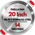 20 Inch Stainless Steel Paella Pan - Large Tri-Ply 14 Serving Paellera for Outdoors & Oven Safe