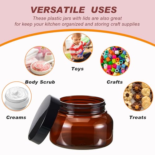 Tessco 48 Pcs Plastic Jars with Lids and Labels Body Scrub Jars Round Refillable Cosmetic Containers Empty Butter Travel Containers for Sugar Scrub Lotions Cosmetics Cream(8 oz,Brown)