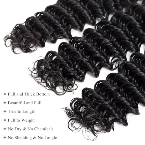 Deep Wave Human Hair Bundles 22 Inch Natural Black Curly Hair Extensions - Silky Soft & Tangle-Free