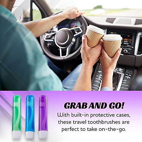 Mini Travel Toothbrush with Cover - Camping Size, Medium Bristles, 50 Pack - Adult Kit (Case-Medium Variation)