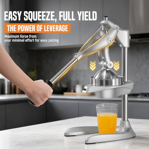 Manual Citrus Juicer Stainless Steel Countertop Fruit Press for Oranges & Lemons
