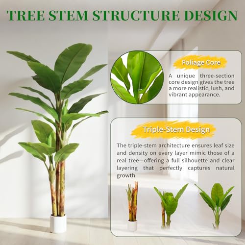 6FT Artificial Banana Tree - Large Faux Tropical Indoor Floor Plant for Home & Office Decor