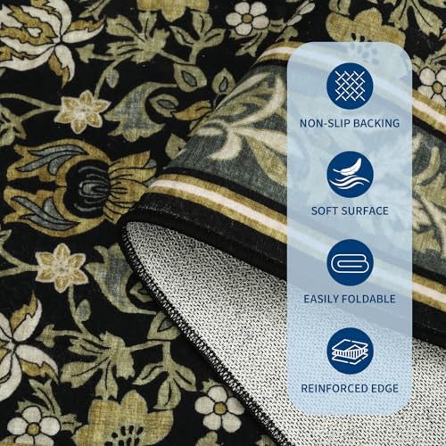 Green Black Washable 6x9 Rug for Living Room & Bedroom - GarveeHome