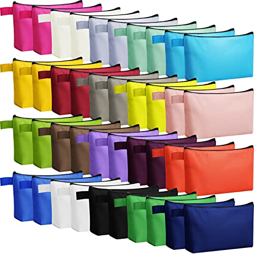 Canvas Makeup Bags Bulk 40 Pcs with Zipper, 9.8 x 5 x 2 Inches - Colorful & Reusable