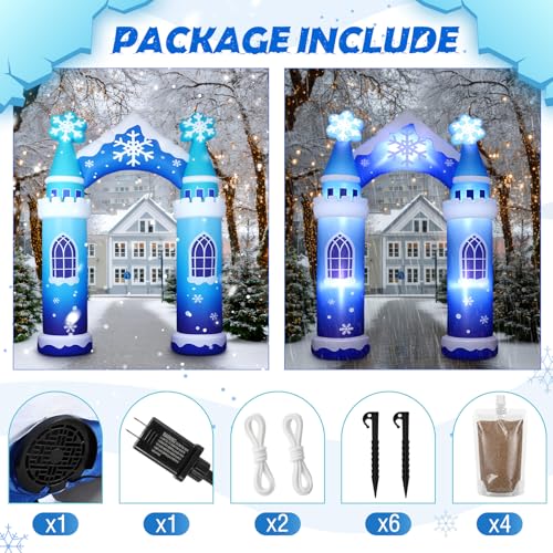 10 ft Inflatable Snow Castle Archway with LED Lights | Winter Wonderland Decor