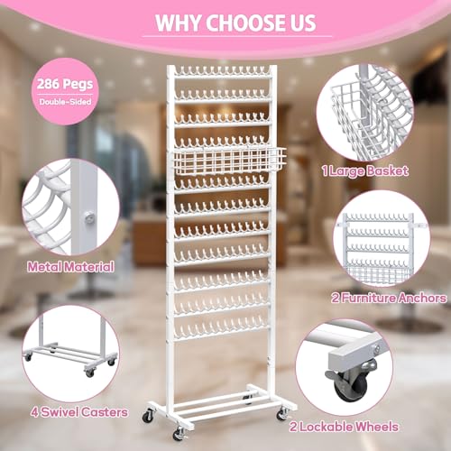 White 2-Sided Braiding Hair Rack with Wheels & Tray - Hair Extension Organizer