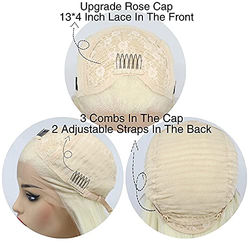 Blonde Curly Lace Front Wig 24 Inch Water Wave Synthetic Hair for Women - Platinum #60 - Natural Look & Heat Resistant - Variation of Blonde