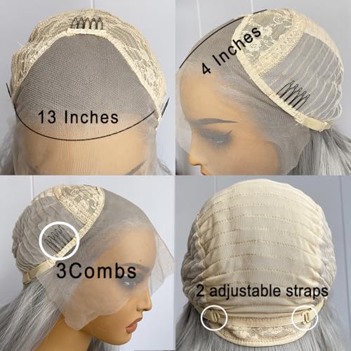 Silver Grey Lace Front Wigs for Women Long Natural Wave Heat-Resistant Synthetic Hair - COCOFANS Variation: Silver Grey_SW