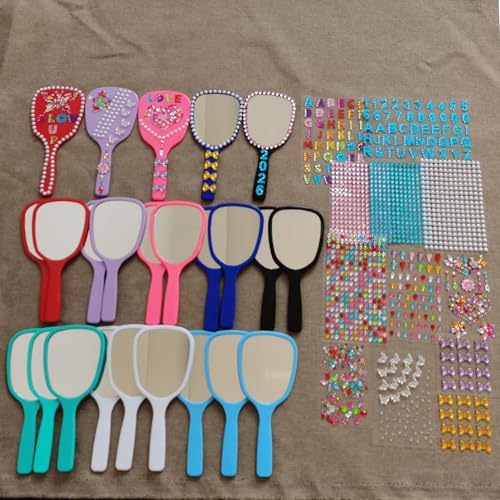 Kids Travel Handheld Mirror Set with Gem Rhinestone Stickers - Bright Color, 24 Pack