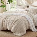 Oversized Queen Boho Comforter Set - Beige Bedding with Embroidered Tufts