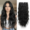Natural Black 26 Inch Wavy Synthetic Clip-In Hair Extensions - 4PCS