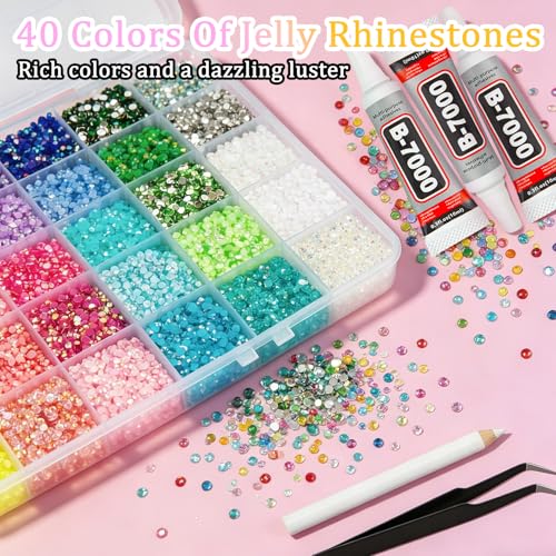 40 Colors 3mm Jelly Resin Rhinestones Bedazzling Kit with 6 Jewelry Glues - Pamaner
