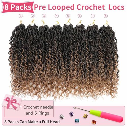 Alicoco Goddess Locs Crochet Hair 14 Inch 8 Packs - Boho Faux Locs with Curly Ends, Pre-Looped for Women