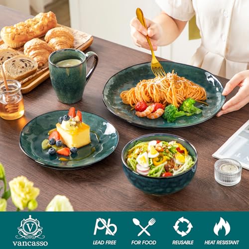 Vancasso Starry Green 16-Piece Dinnerware Set for 4 Handmade Reactive Glaze