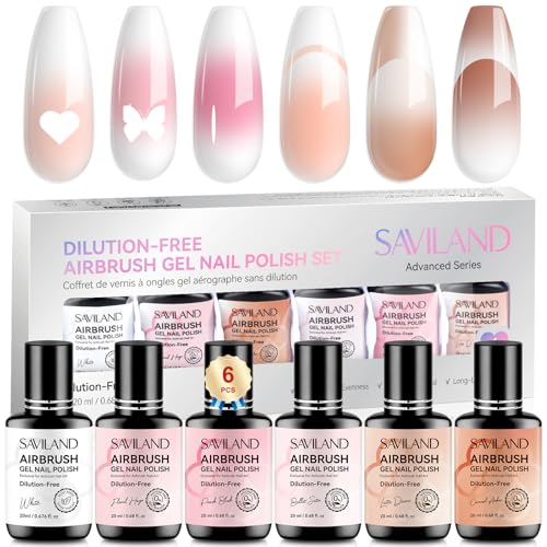 Pink Nude Dilution-Free Airbrush Gel Nail Polish Set - 6 Colors, Long-Lasting, 20ml