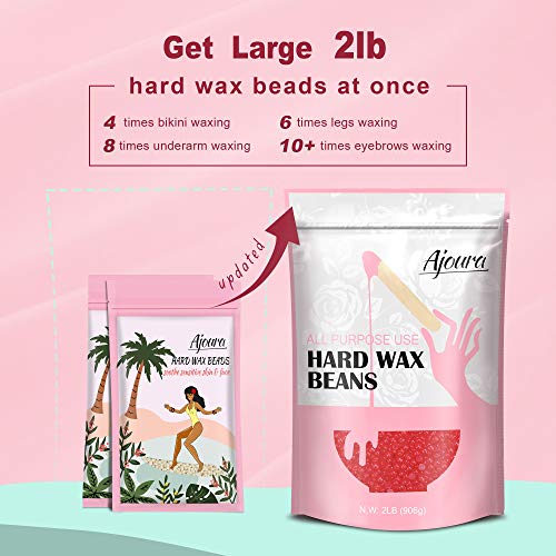 Ajoura 2 lb Rose Hard Wax Beads + 1 lb Aloe Hard Wax Beads for Hair Removal, All-purpose Wax Beans for Sensitive Skin, Large Area Coarse Hair Removal, Refill Bag for Brazilian Bikini, Face, Eyebrows