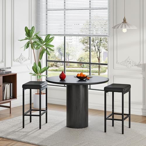 HOOBRO Set of 2 Black Bar Stools 24.8-Inch Height Breakfast & Kitchen Chairs