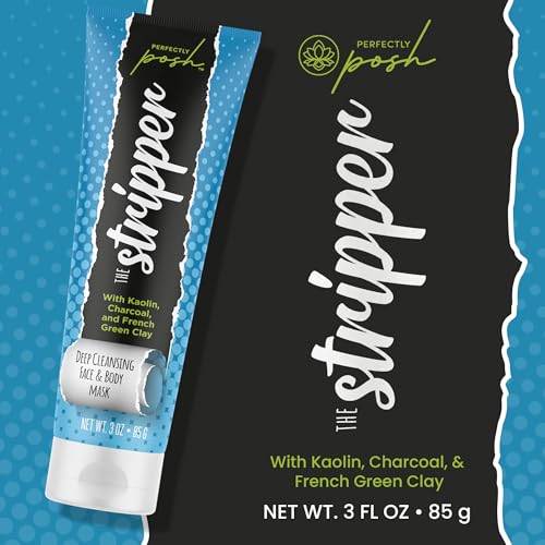 Perfectly Posh - Stripper Deep Cleansing Face & Body Mask - Clarifying Clay Mask with Charcoal, Kaolin and French Green Clay - 85grams