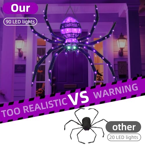 HOYECHI 4.2ft Purple Hanging Spider Halloween Decor with 90 LED Lights