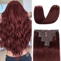 Clip in Hair Extensions Real Human Hair Burgundy Red 18 Inch 7pcs 70g/Pack - Soft, Straight, Easy to Use for Women - Variation of THIS listing