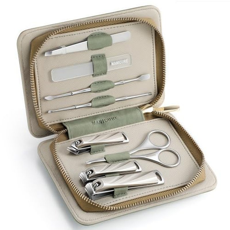 8-Piece Manicure Pedicure Set-Stainless Steel Nail Clippers Toenail Fingernail Cutters with Travel Case Complete Grooming Kit (Green)