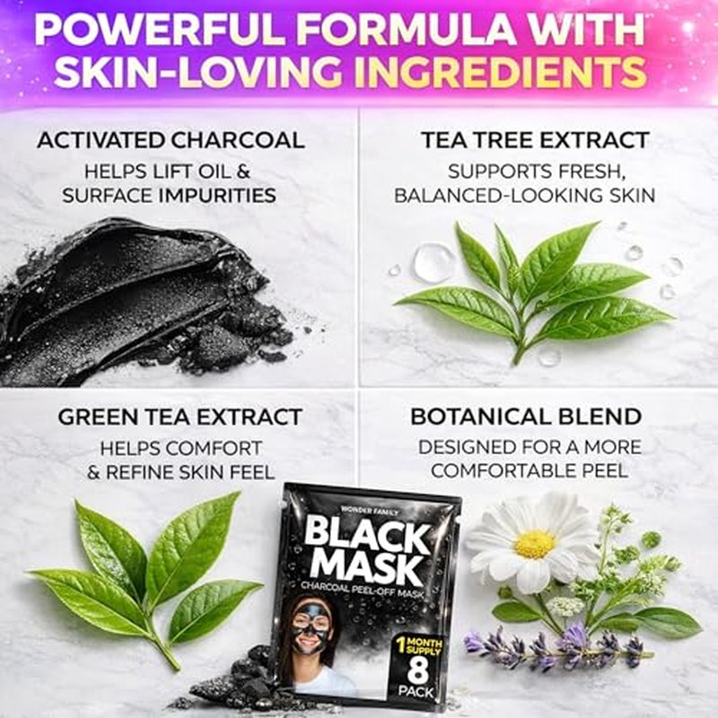 Activated Charcoal Face Masks Skincare 2 pack (16 sachets) - Korean Skin Care Products - Face Mask Peel Off Skin Care - Gently Cleansing Charcoal Face Mask for Men & Women Face Care