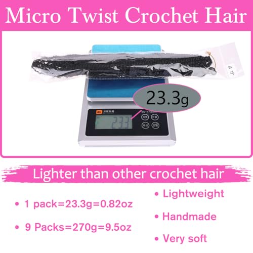 Pre-Twisted Micro Twist Crochet Hair 12 Inch Natural Black 9 Pack - Easy Install