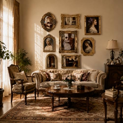 Lineshading Vintage Gold Picture Frames Set - Ornate Antique Gallery Wall, 8 Pcs