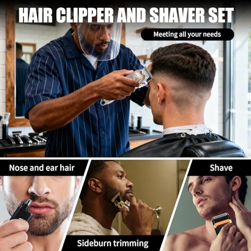 WMZR Professional Hair Clipper Set Gold - Men's Clipper, T-Shaped Sideburn Trimmer, Nose Hair Trimmer, Foil Shaver
