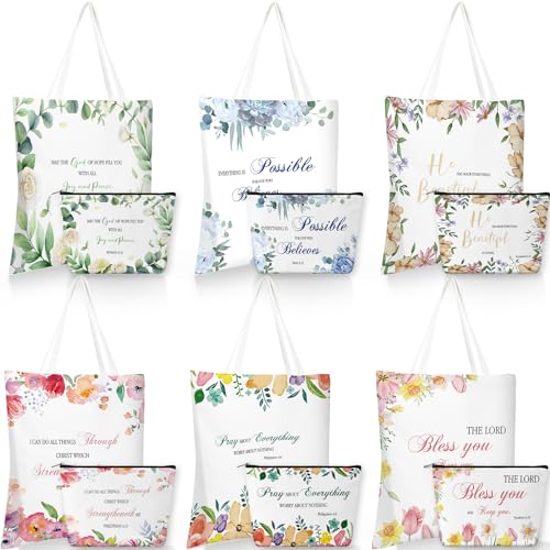 Christian Gift Bible Verse Tote Bags Set - White & Colorful for Women, Inspirational Bags with Quotes