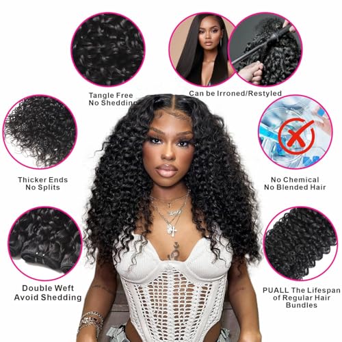 Burmese Curly Human Hair Bundle 14 Inch with Spiral End & Closure - Natural Black