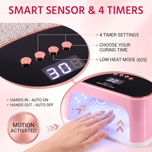 268W UV LED Nail Lamp with 4 Timers - Pink, Removable Base, Fast Curing
